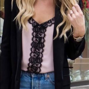 EXPRESS HALTER CAMI TANK TOP BLUSH PINK BLACK LACE RACERBACK XS